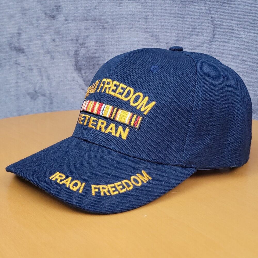 Embroidered Iraqi Freedom Veteran Trucker Hat Blue Adjustable Baseball Cap